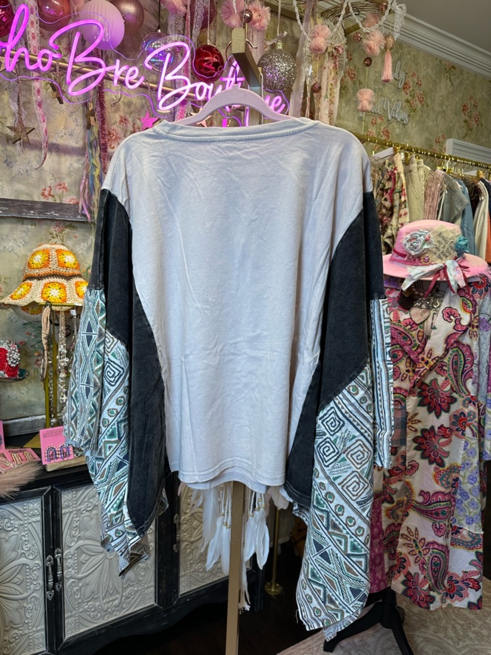 Sonny & Cher Graphic Boho tee w/KANTHA Kimono Sleeves- Blue Velvet - Picture 6 of 8